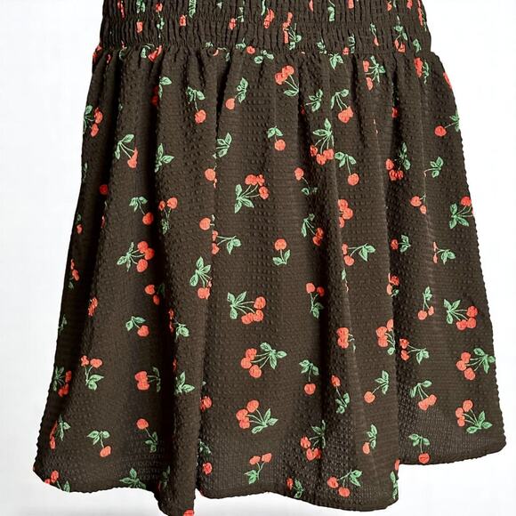 English Factory Size Large Cherry Print Smocked Dress Fit & Flare Puff Sleeve - Picture 7 of 11